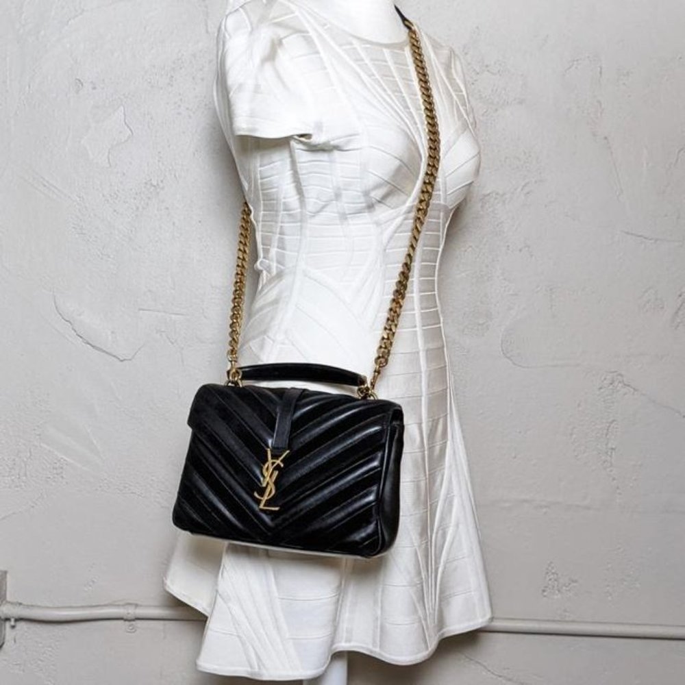 SOLDSaint Laurent Monogram College Medium Black Suede Leather Satchel - Picture 8 of 8